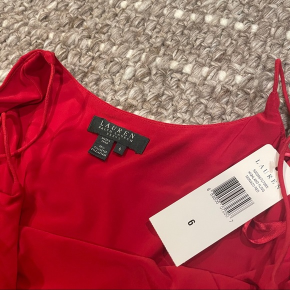 NWT Ralph Lauren Red Pleated Spaghetti Strap Dress - Picture 3 of 5